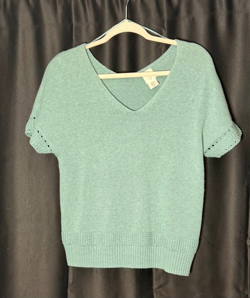 Joie Women's XS Mint Green V Neck Short Sleeve Knit Pullover Sweater